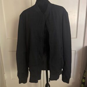 Zara Man Bomber Jacket Zip Front Navy Check XL Cloth Fabric Front Pockets